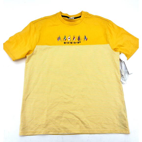 GUESS Mens Summer Games Yellow Striped Short Sleeve Classic Fit T-Shirt Small - Picture 3 of 5